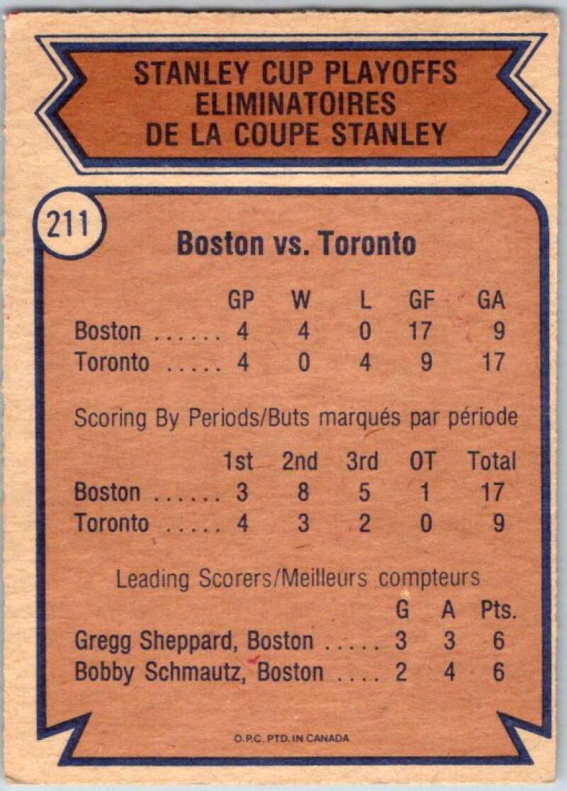 1974-75 O-Pee-Chee #211 Quarterfinals  Boston Bruins  V46324