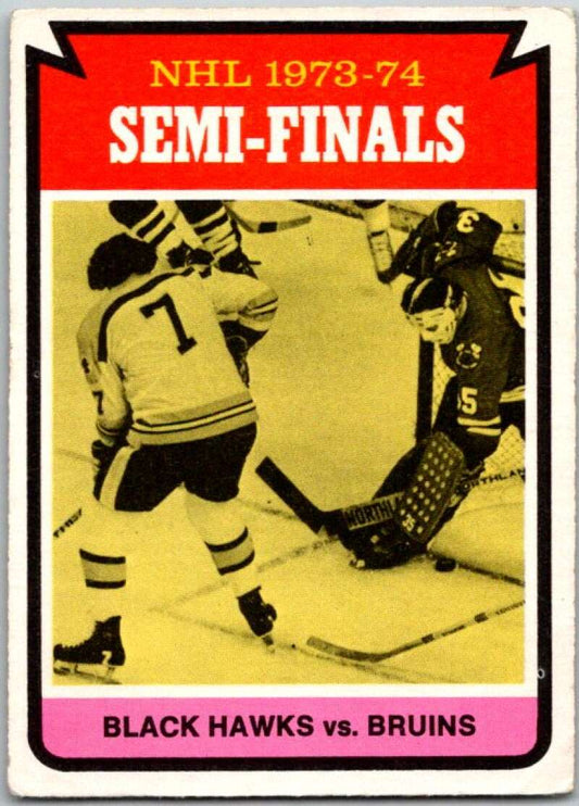 1974-75 O-Pee-Chee #214 Semifinals Bruins over Blackhawks   V46327
