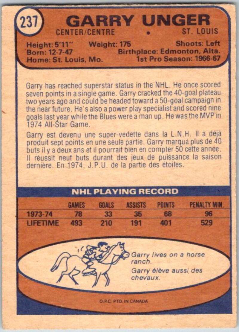 1974-75 O-Pee-Chee #237 Garry Unger  St. Louis Blues  V46350