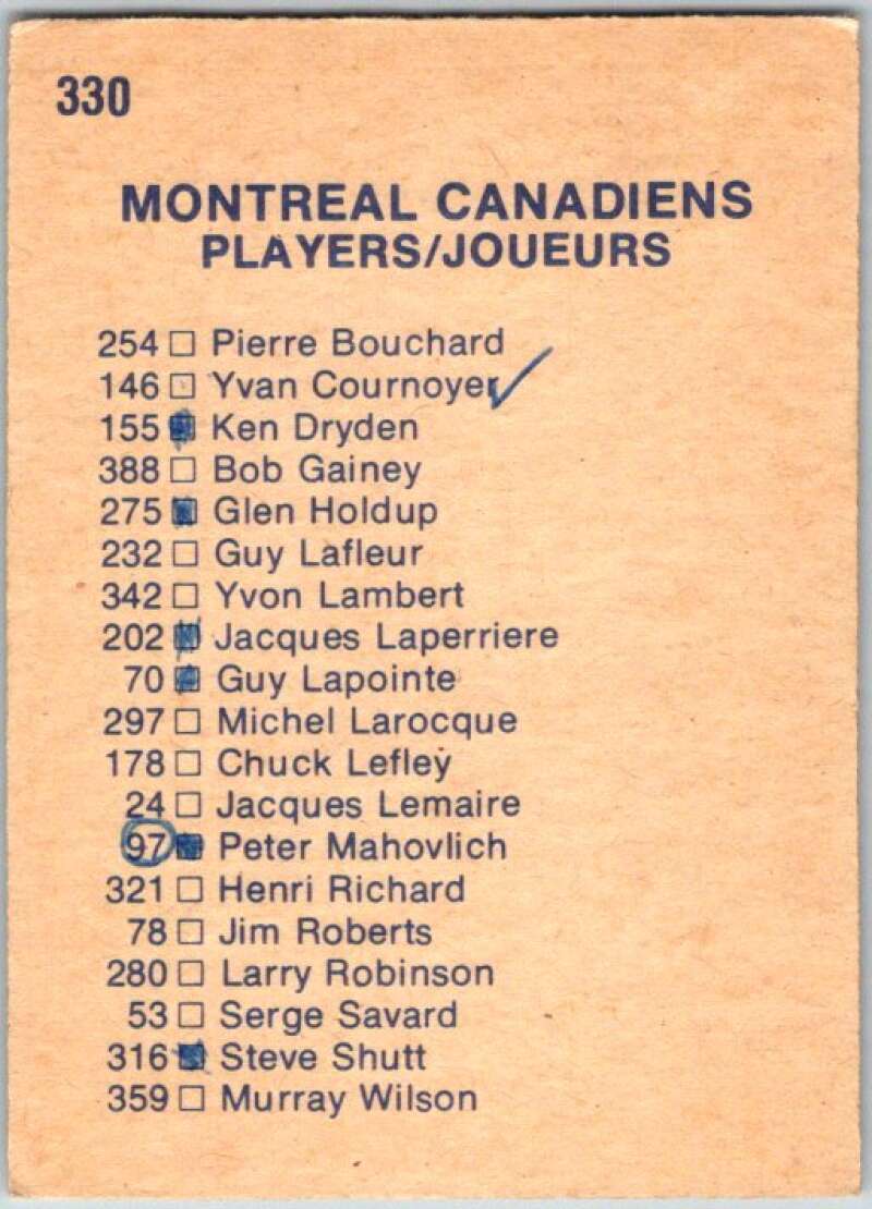 1974-75 O-Pee-Chee #330 Montreal Canadiens TC UER  Canadiens  V46441