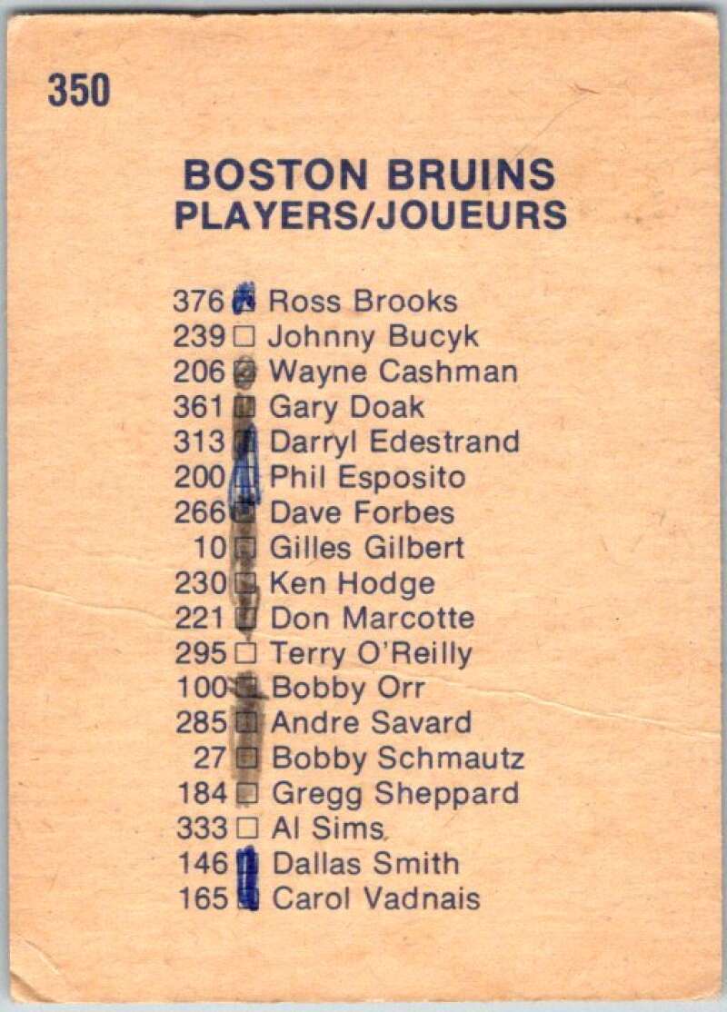 1974-75 O-Pee-Chee #350 Boston Bruins TC  Boston Bruins  V46459