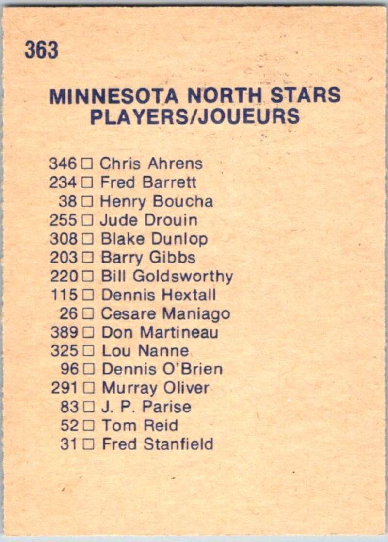 1974-75 O-Pee-Chee #363 Minnesota North Star Checklist V46472