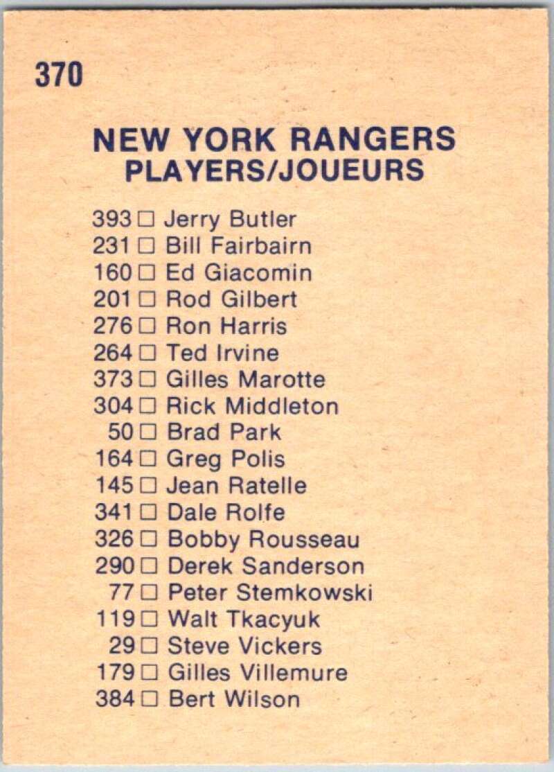 1974-75 O-Pee-Chee #370 New York Rangers TC  New York Rangers  V46478