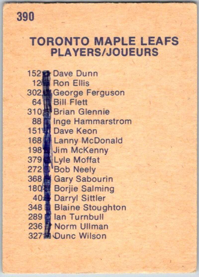 1974-75 O-Pee-Chee #390 Toronto Maple Leafs TC  Toronto Maple Leafs  V46497