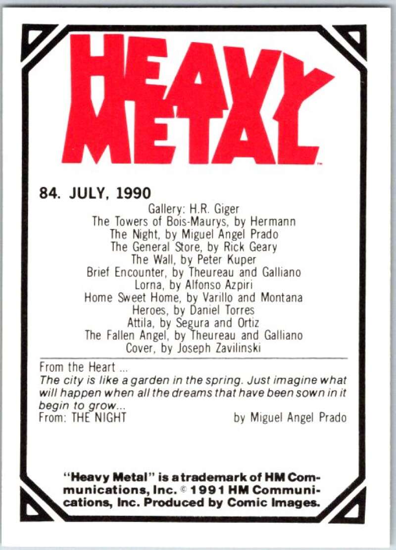 1991 Heavy Metal Magazine Card #84 July, 1990  V47187