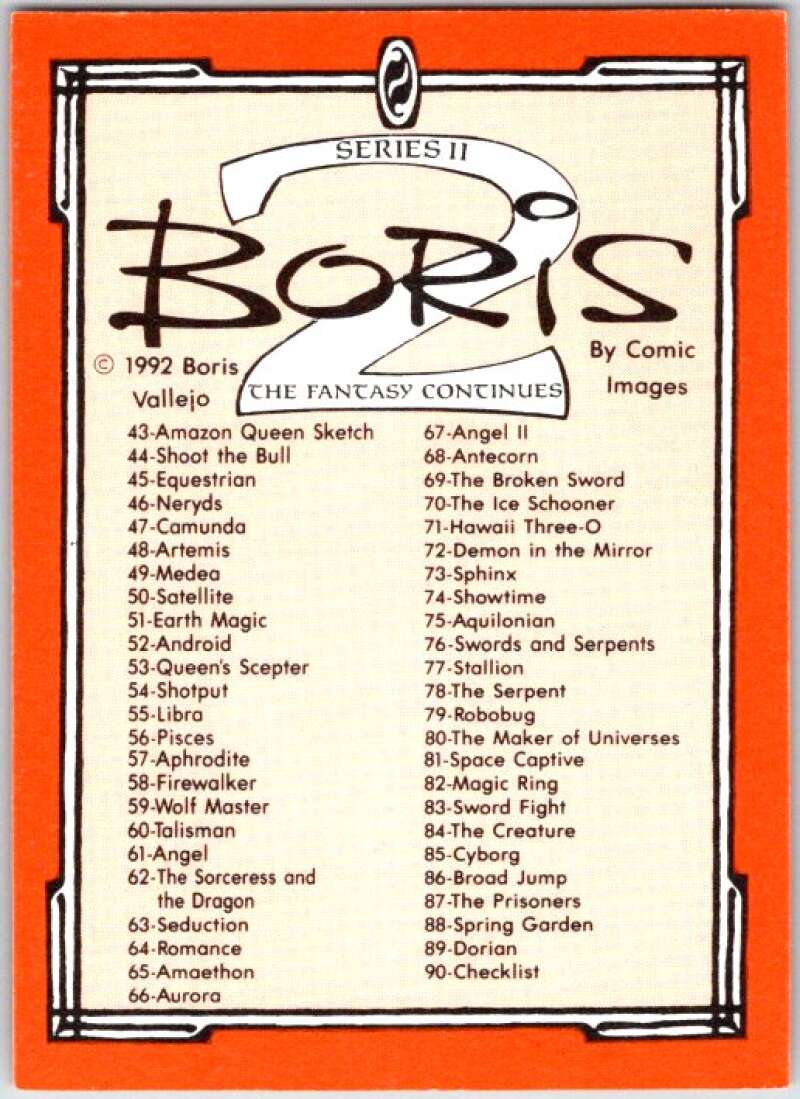 1992 Boris Vallejo Comic #90 Checklist  V47368
