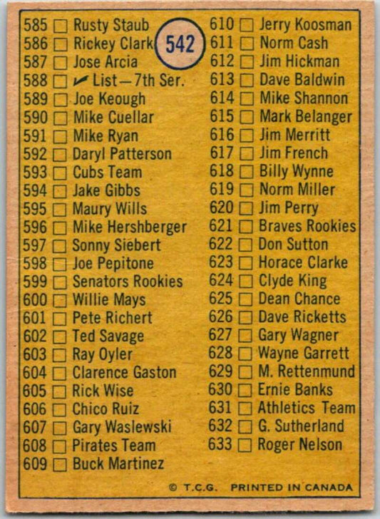 1970 Topps MLB #542B 6th Series Checklist 547-633 Brown Bat   V47994