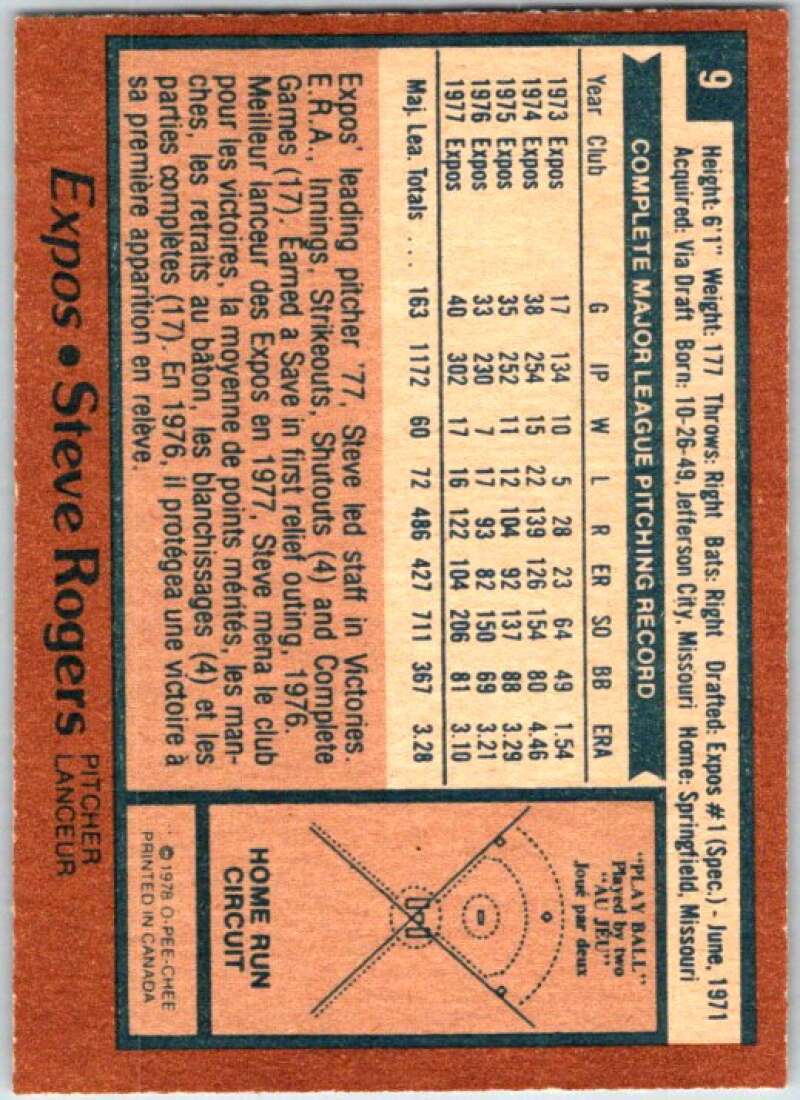 1978 O-Pee-Chee MLB #9 Steve Rogers DP  Montreal Expos  V48474