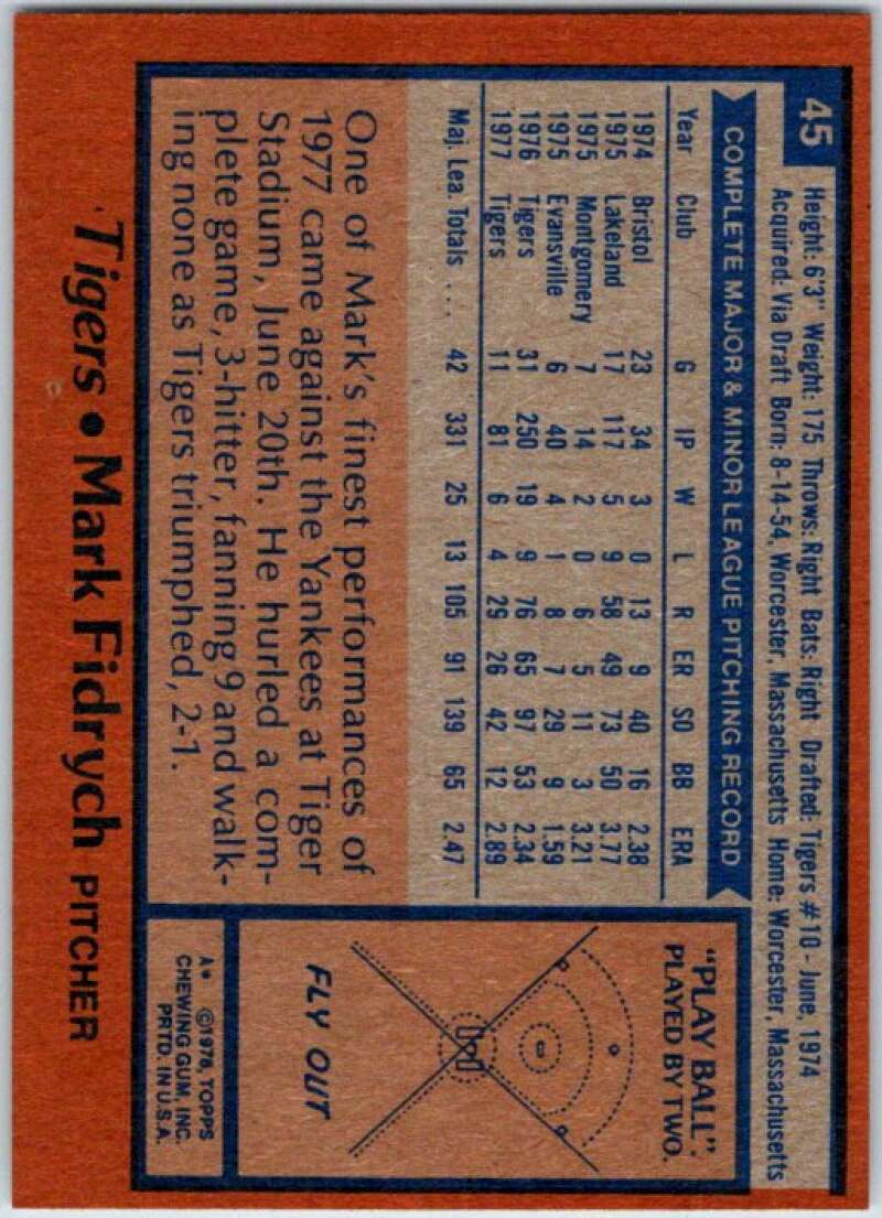 1978 Topps  #45 Mark Fidrych Tigers  V48560