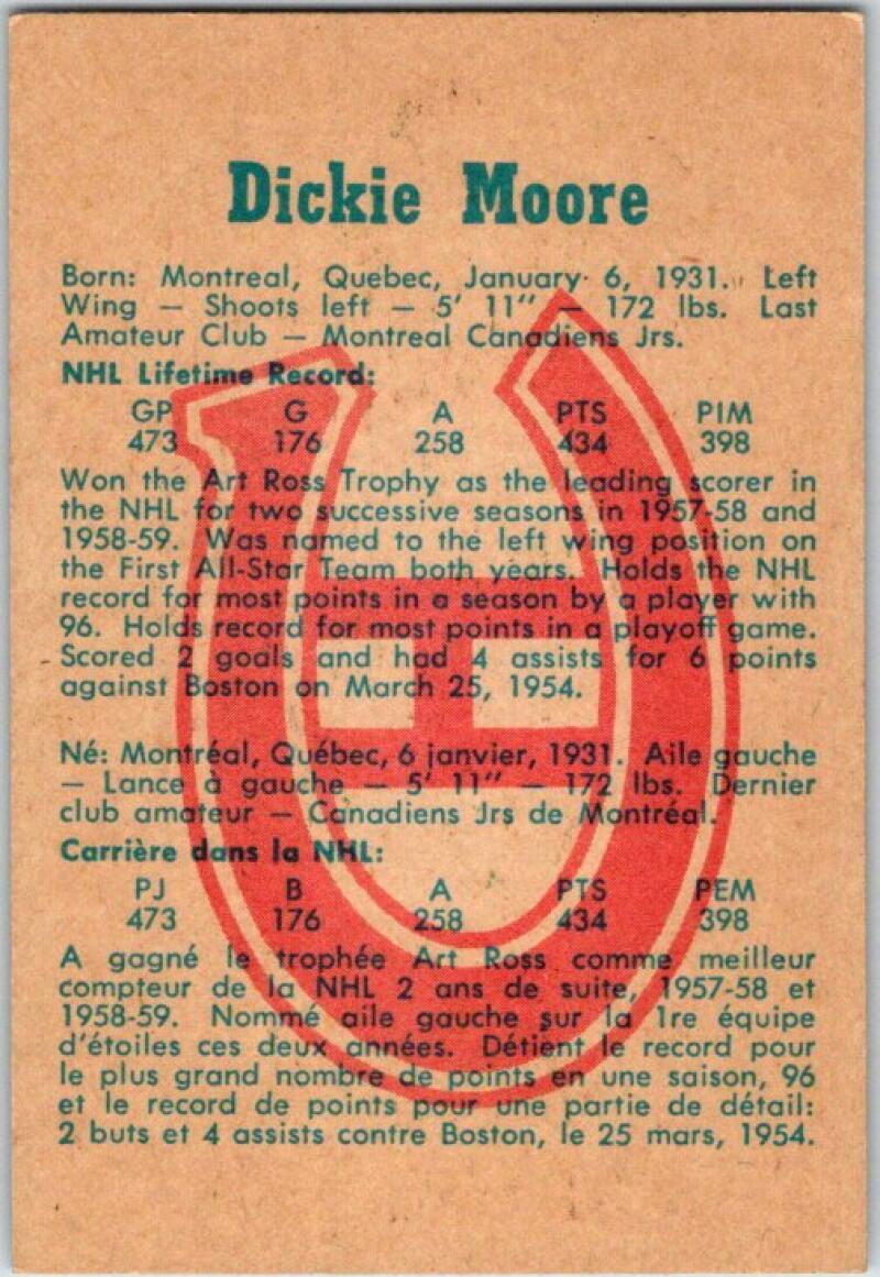 1960-61 Parkhurst #38 Dickie Moore Montreal Canadiens V48916
