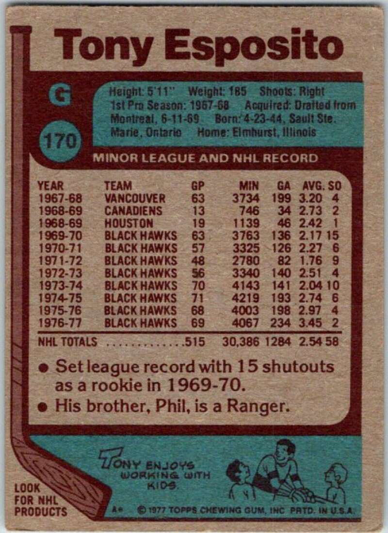 1977-78 Topps #170 Tony Esposito  Chicago Blackhawks  V49347