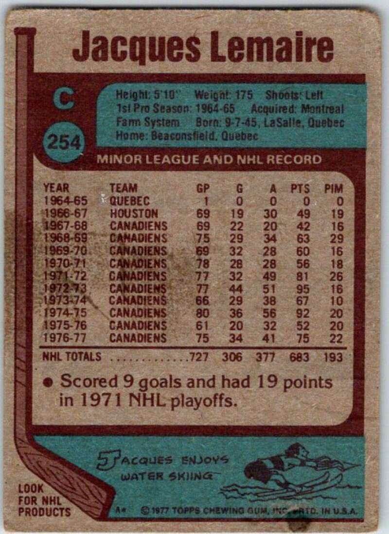 1977-78 Topps #254 Jacques Lemaire  Montreal Canadiens  V49399