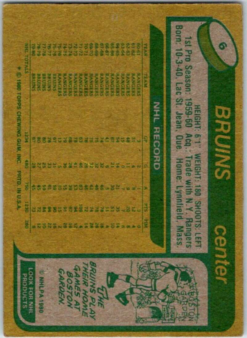 1980-81 Topps #6 Jean Ratelle  Boston Bruins  V49453