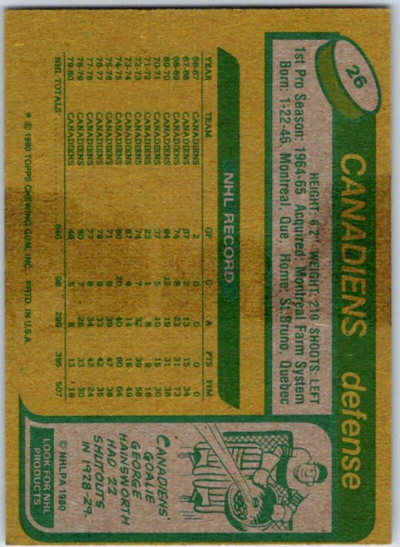 1980-81 Topps #26 Serge Savard  Montreal Canadiens  V49493
