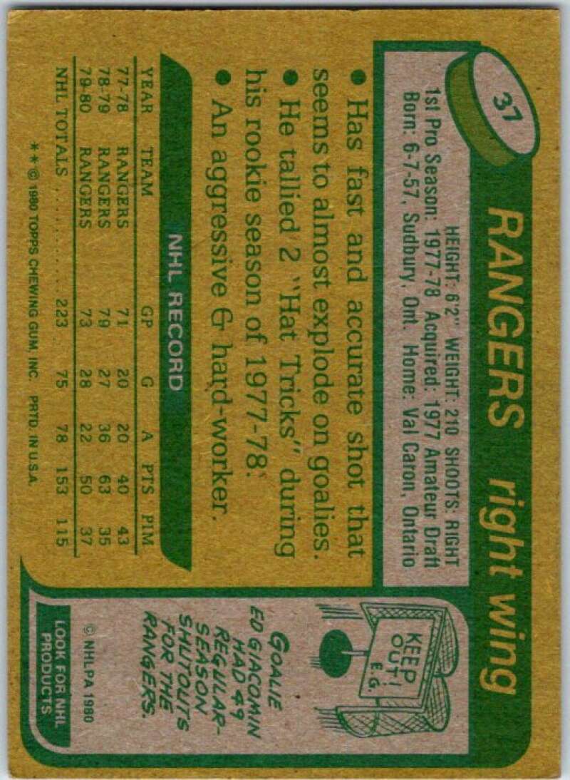 1980-81 Topps #37 Ron Duguay  New York Rangers  V49519