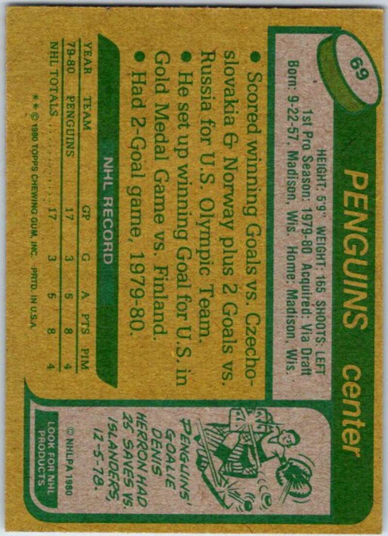 1980-81 Topps #69 Mark Johnson OLY  RC Rookie Pittsburgh Penguins  V49579