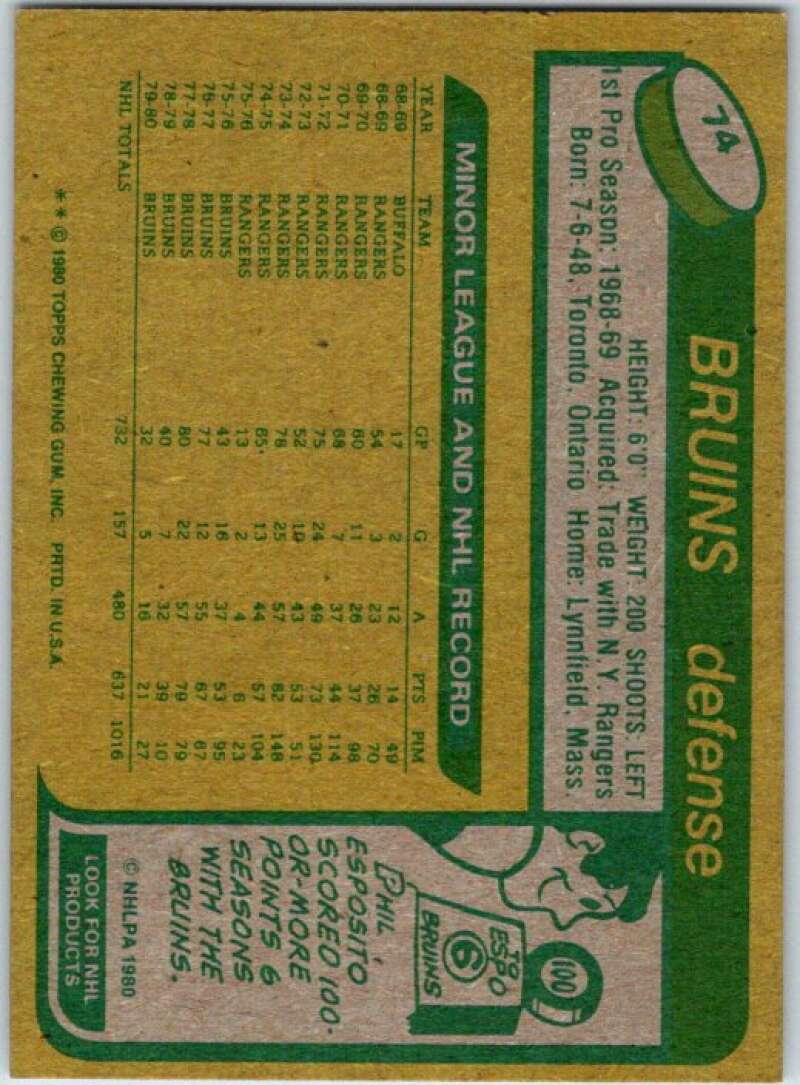 1980-81 Topps #74 Brad Park  Boston Bruins  V49590