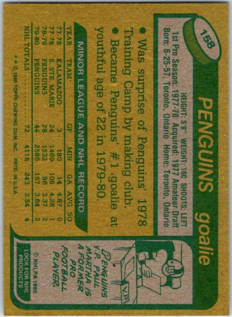 1980-81 Topps #158 Greg Millen  Pittsburgh Penguins  V49766