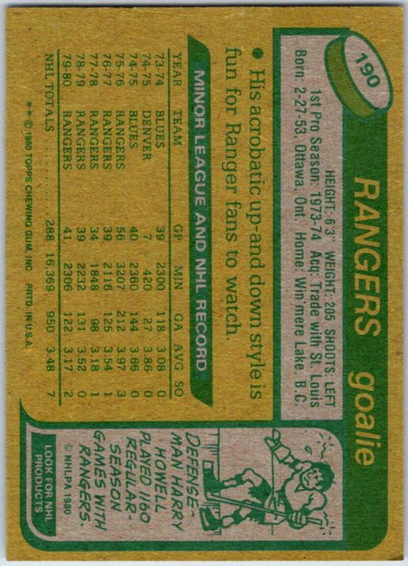 1980-81 Topps #190 John Davidson  New York Rangers  V49835