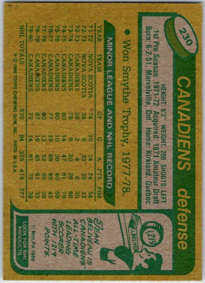 1980-81 Topps Unscratched #230 Larry Robinson Canadiens  V50058