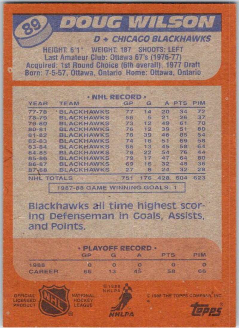 1988-89 Topps #89 Doug Wilson  Chicago Blackhawks  V50252