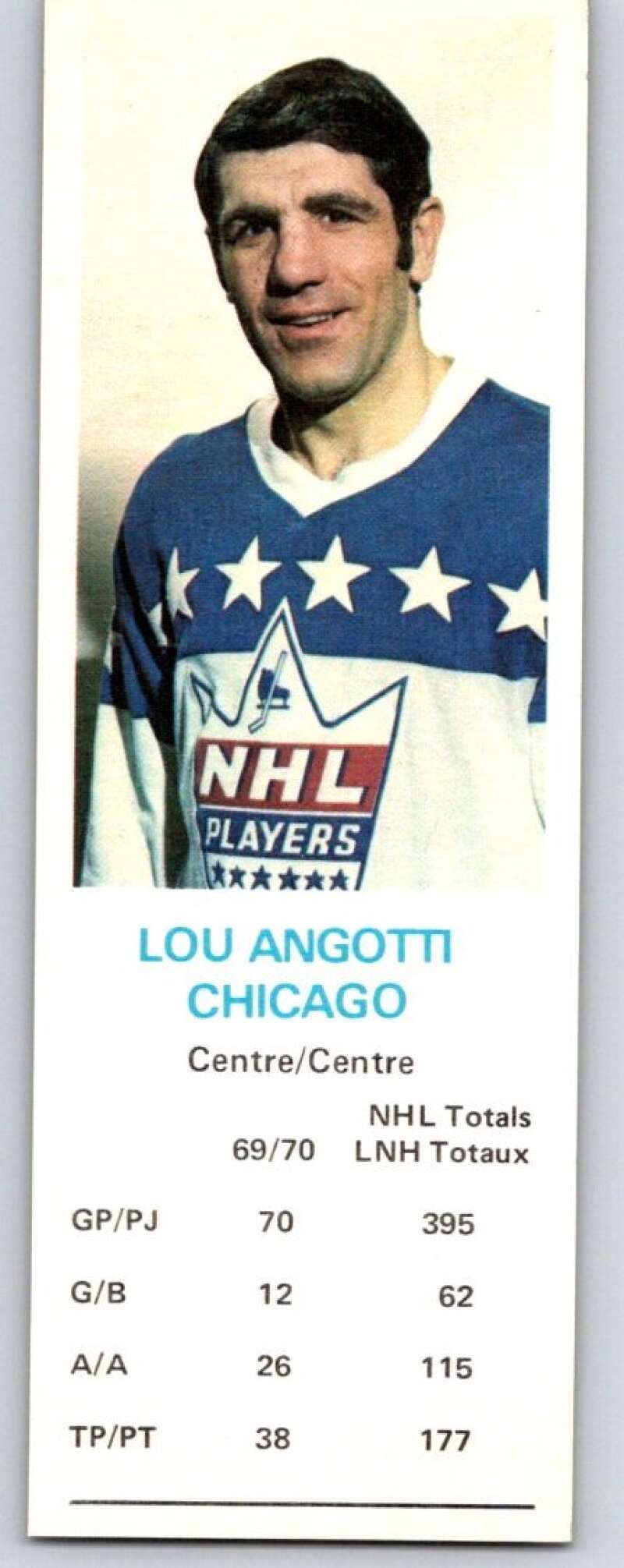 1970-71 Dad's Cookies #1 Lou Angotti  Chicago Blackhawks  X188