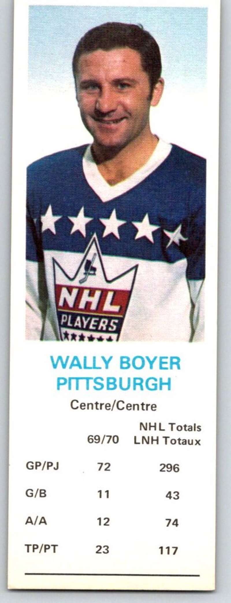 1970-71 Dad's Cookies #9 Wally Boyer  Pittsburgh Penguins  X208