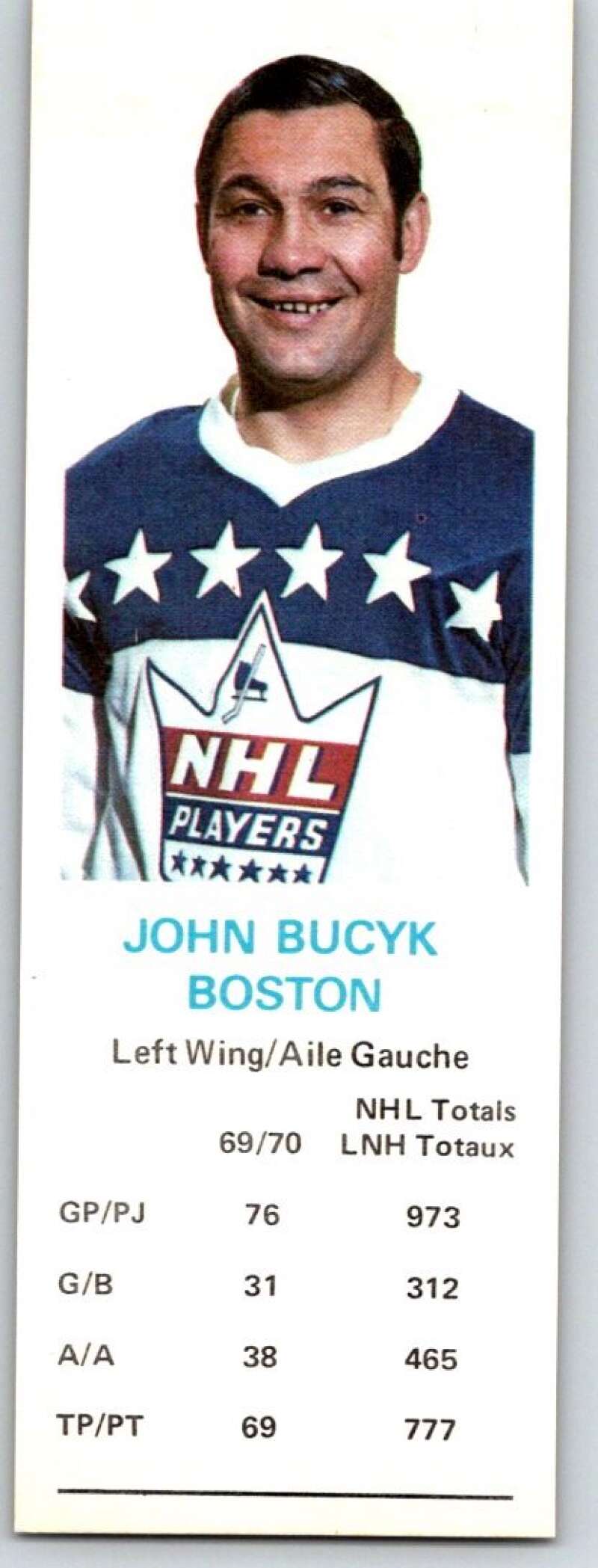 1970-71 Dad's Cookies #11 Johnny Bucyk  Boston Bruins  X210