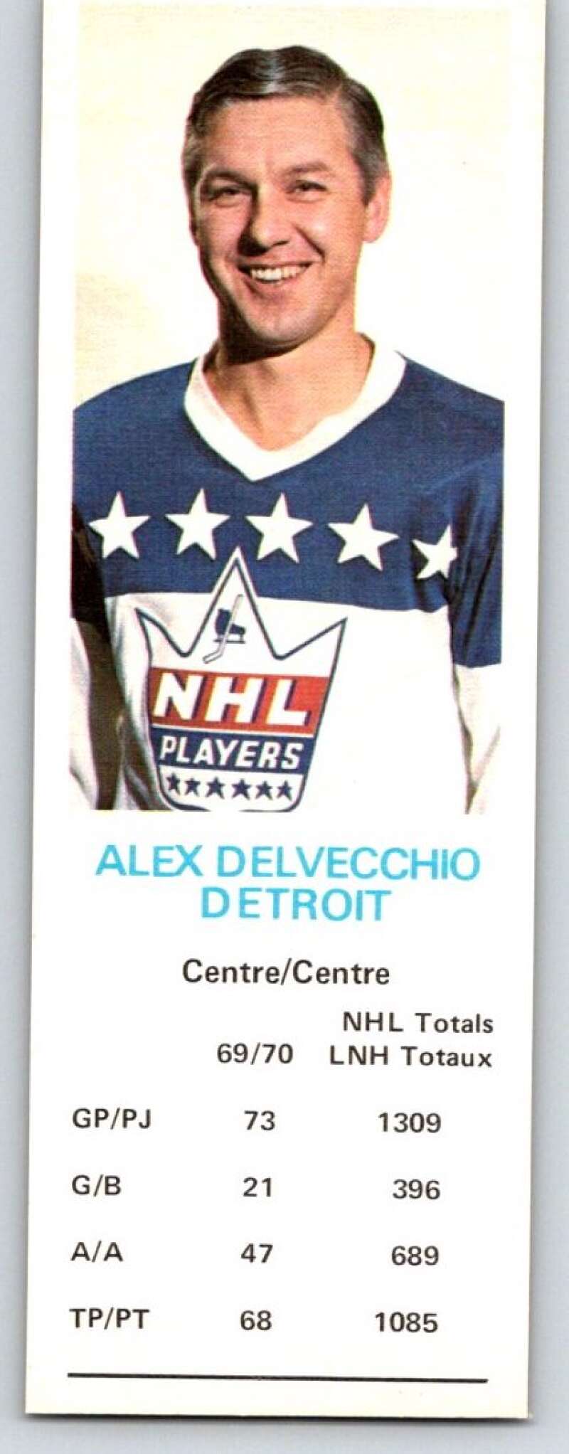 1970-71 Dad's Cookies #21 Alex Delvecchio  Detroit Red Wings  X226