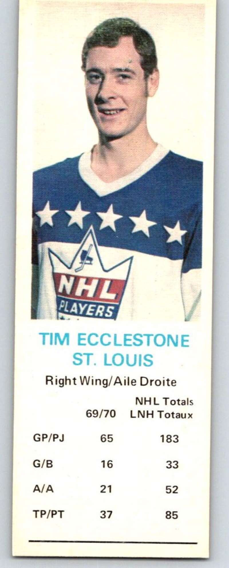 1970-71 Dad's Cookies #26 Tim Ecclestone  St. Louis Blues  X235