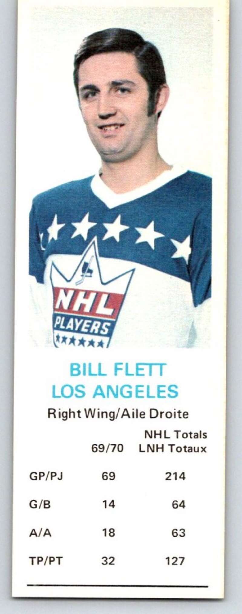 1970-71 Dad's Cookies #36 Bill Flett  Los Angeles Kings  X251