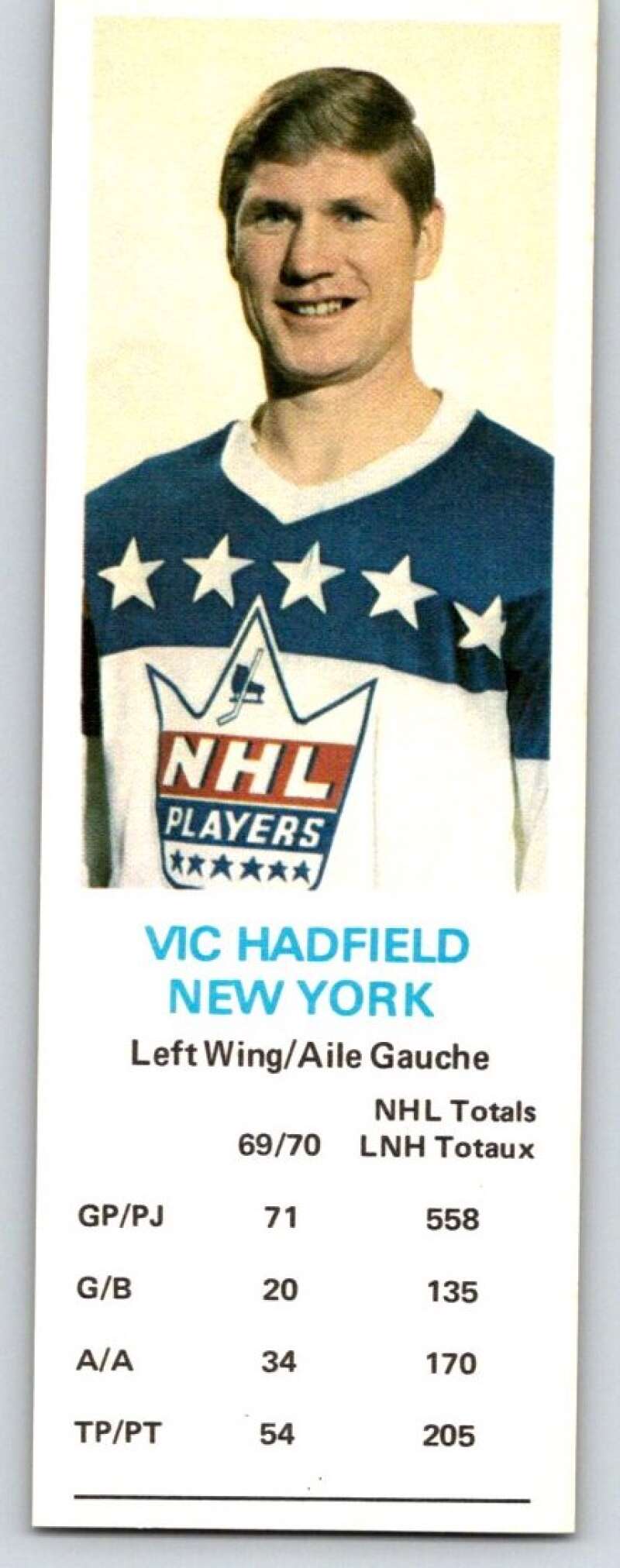 1970-71 Dad's Cookies #45 Vic Hadfield  New York Rangers  X264