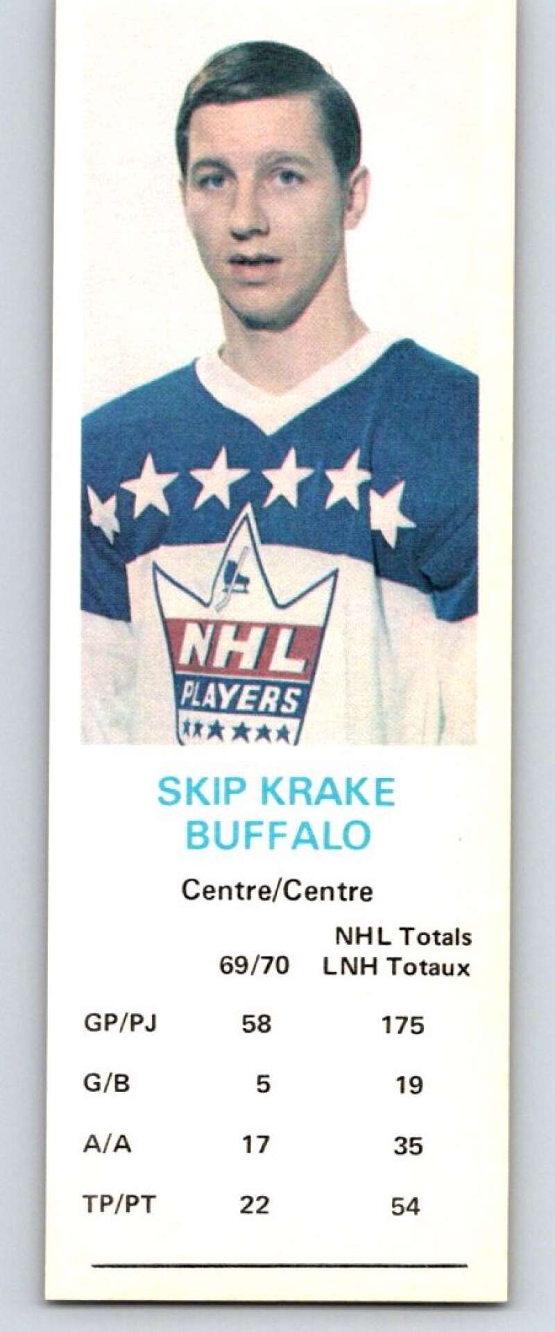 1970-71 Dad's Cookies #66 Skip Krake  Buffalo Sabres  X299