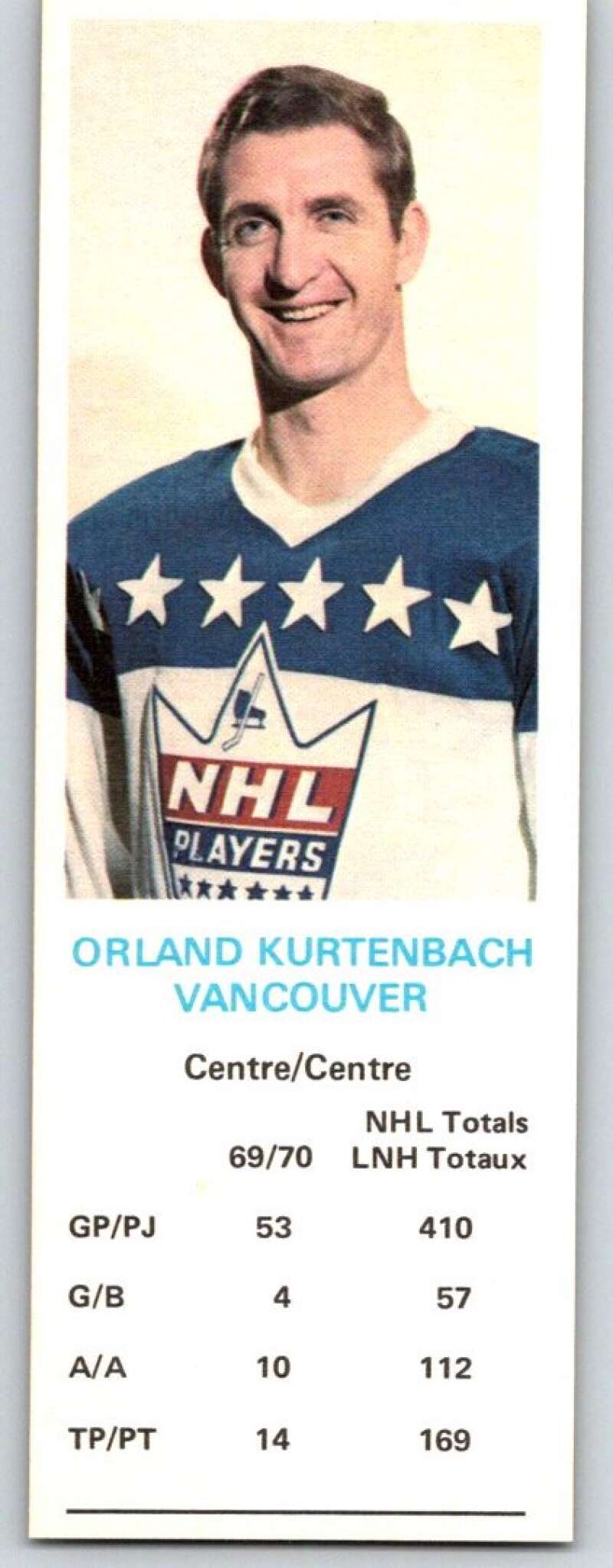 1970-71 Dad's Cookies #67 Orland Kurtenbach  Vancouver Canucks  X301