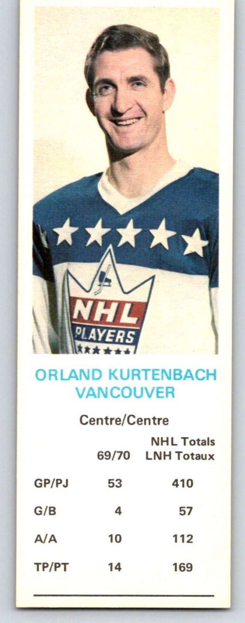 1970-71 Dad's Cookies #67 Orland Kurtenbach  Vancouver Canucks  X303