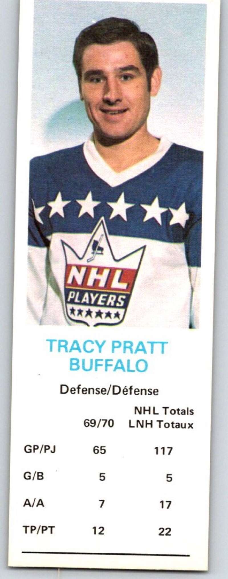 1970-71 Dad's Cookies #103 Tracy Pratt  Buffalo Sabres  X364