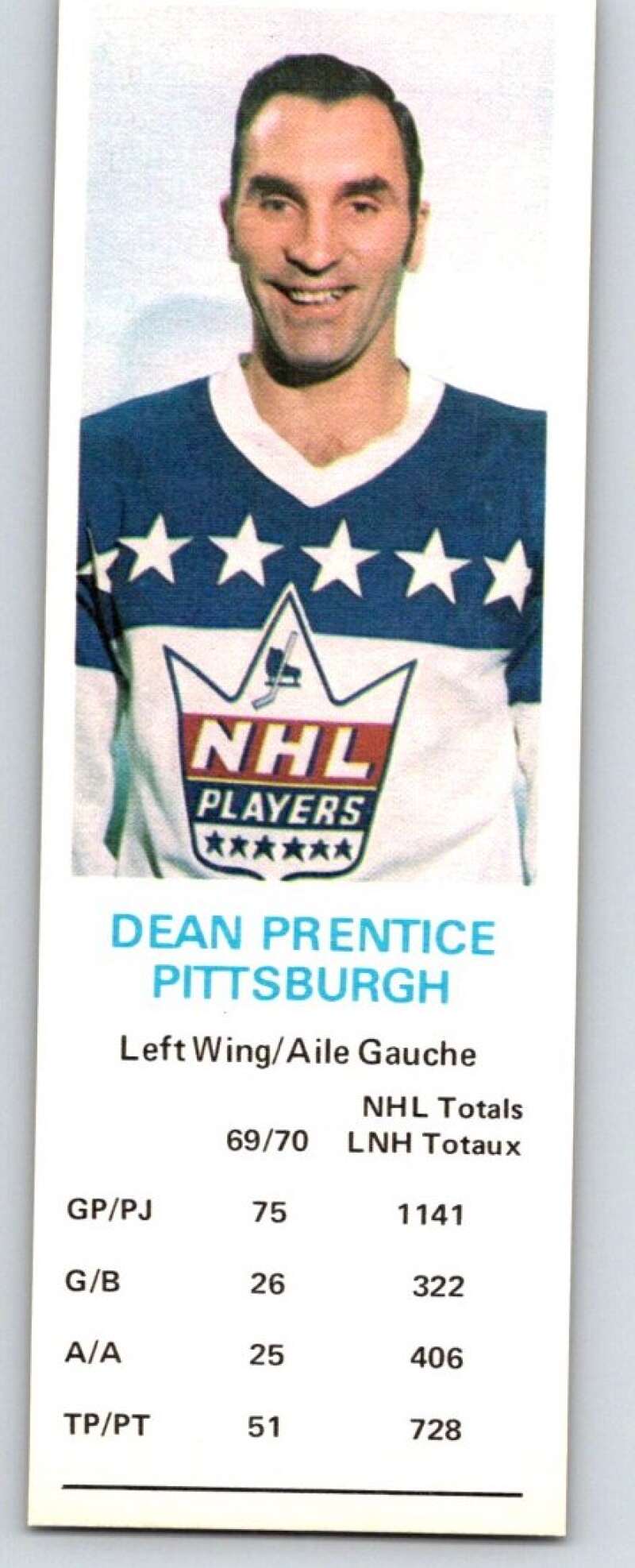 1970-71 Dad's Cookies #104 Dean Prentice  Pittsburgh Penguins  X366