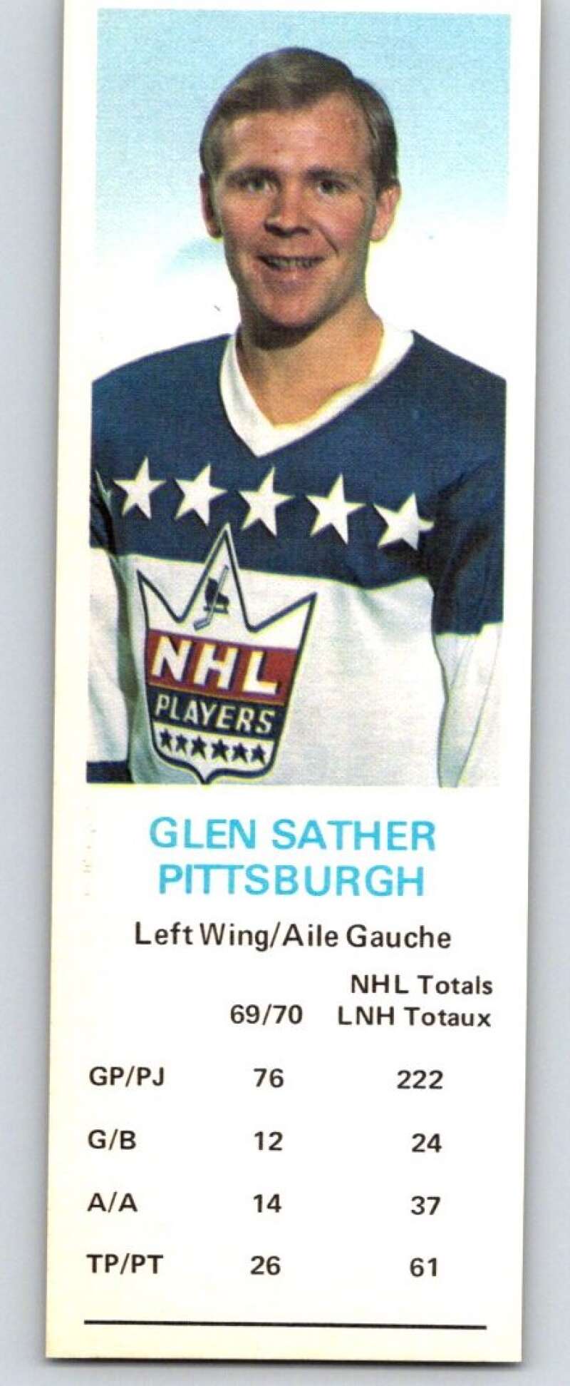 1970-71 Dad's Cookies #117 Glen Sather  Pittsburgh Penguins  X389