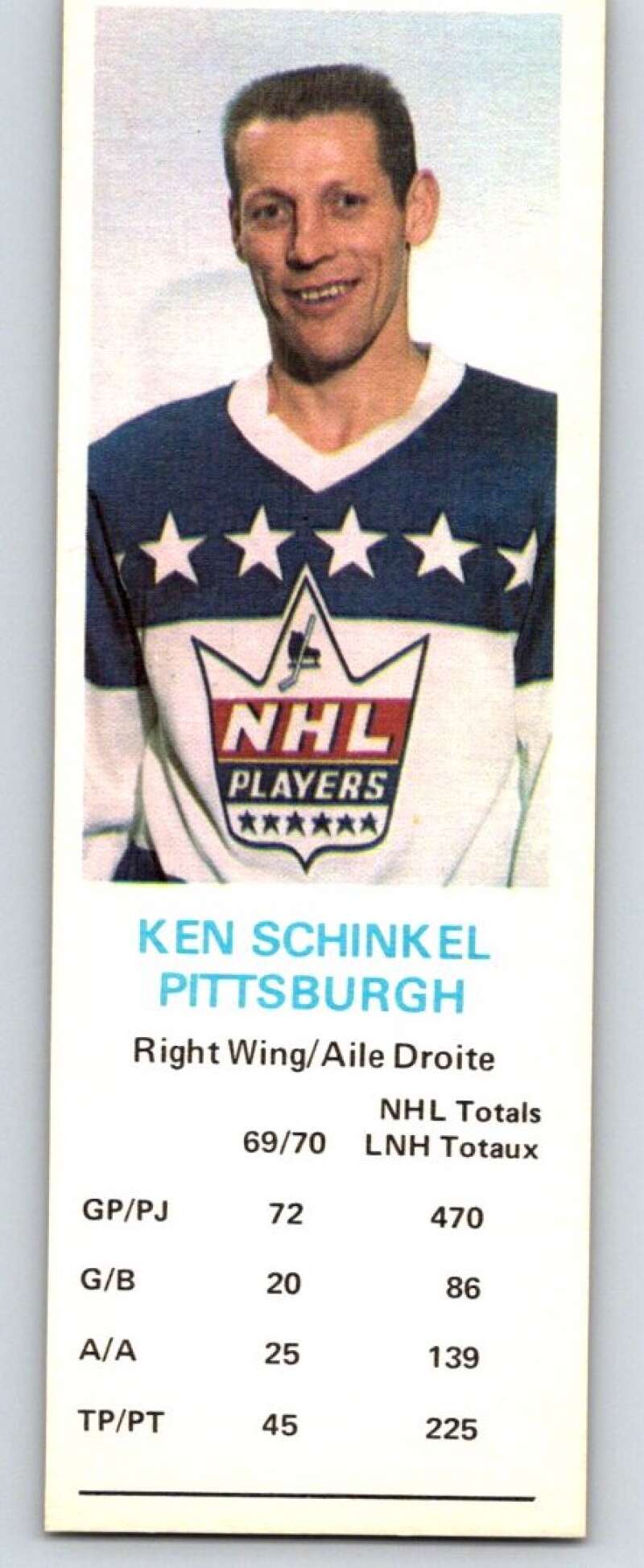 1970-71 Dad's Cookies #119 Ken Schinkel  Pittsburgh Penguins  X392