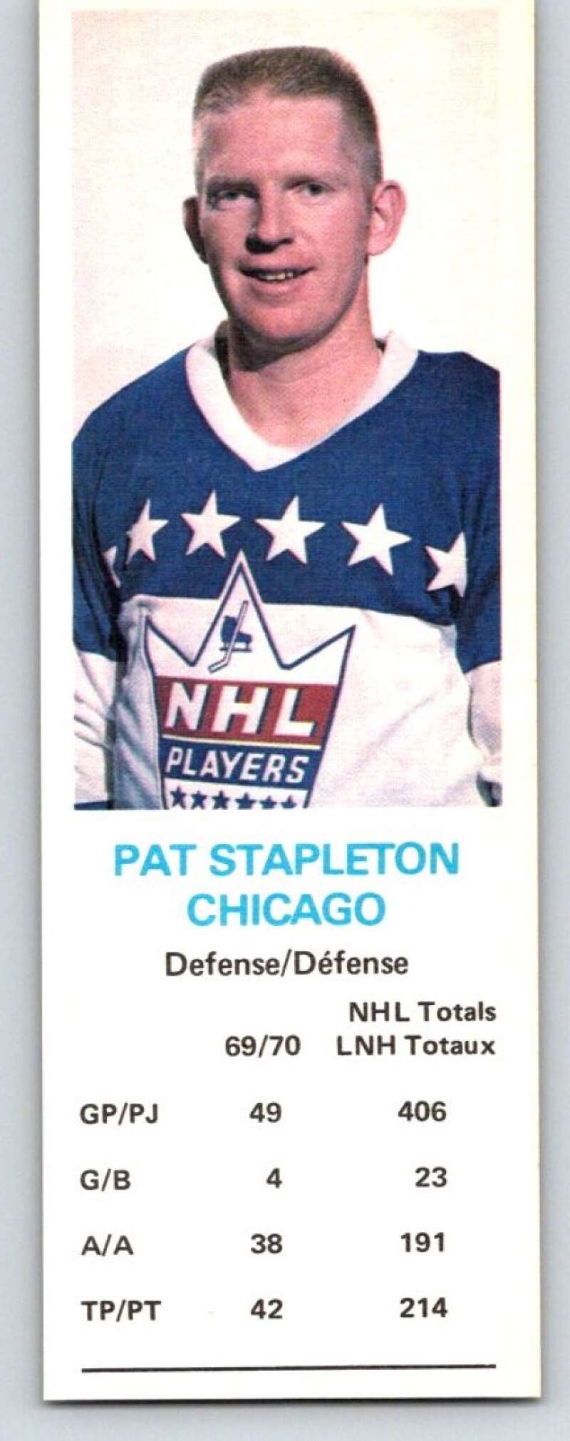 1970-71 Dad's Cookies #125 Pat Stapleton  Chicago Blackhawks  X400