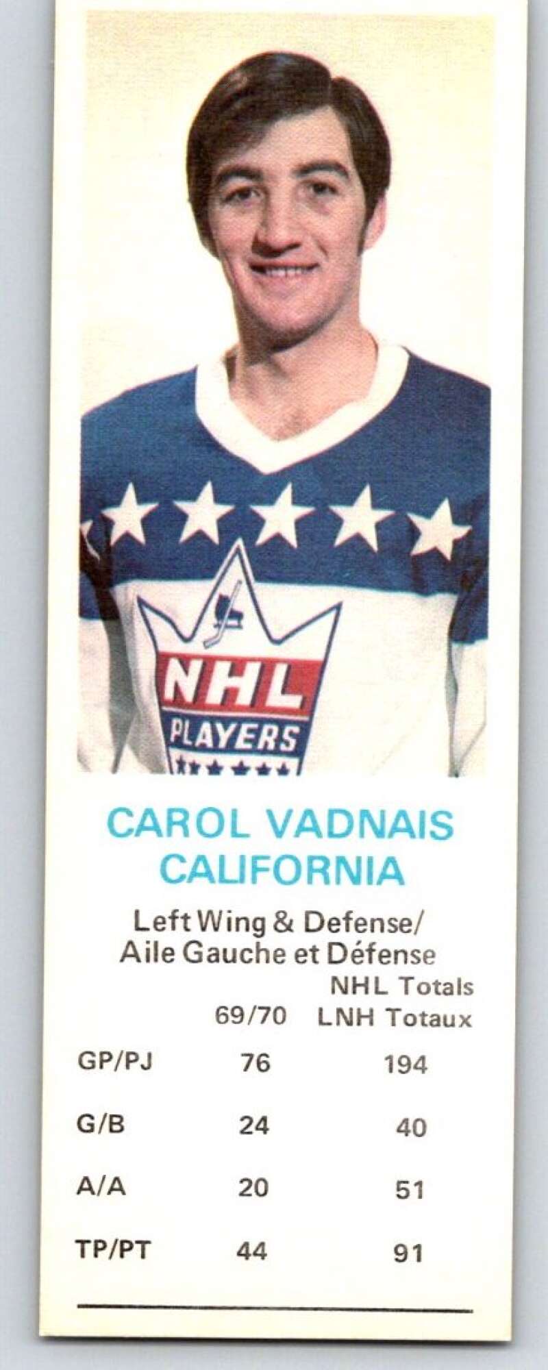 1970-71 Dad's Cookies #133 Carol Vadnais  California Golden Seals  X414