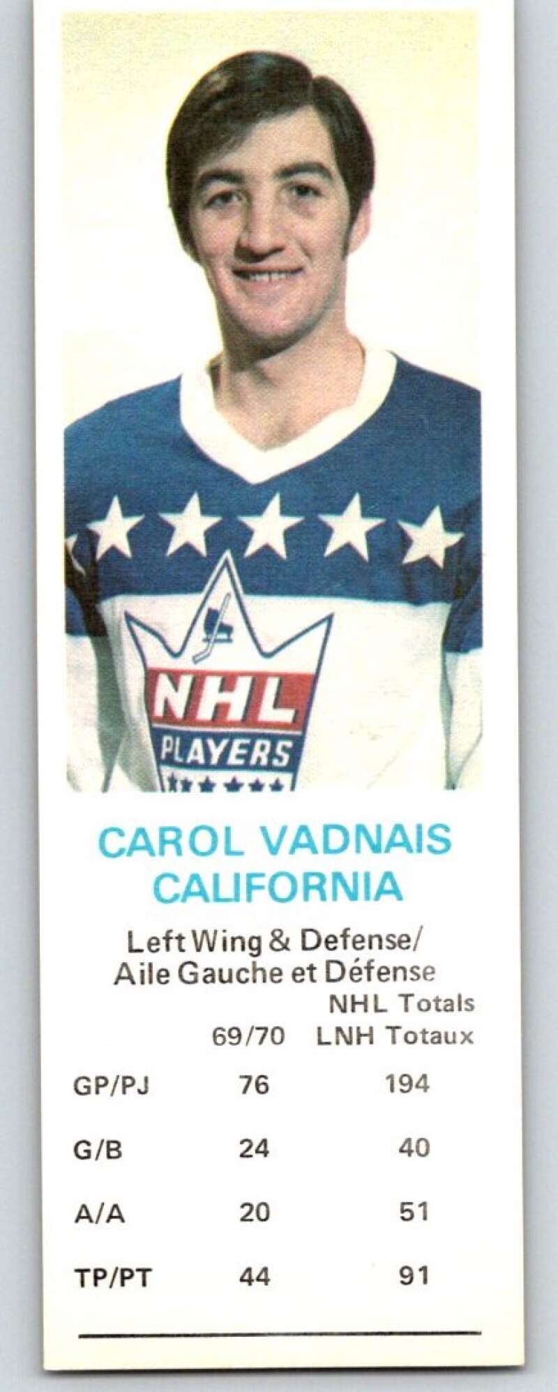 1970-71 Dad's Cookies #133 Carol Vadnais  California Golden Seals  X416