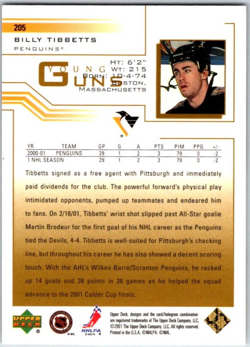 HCWPP - 2001-02 Upper Deck YG Exclusives BILLY TIBBETTS 19/50 RC - 294166