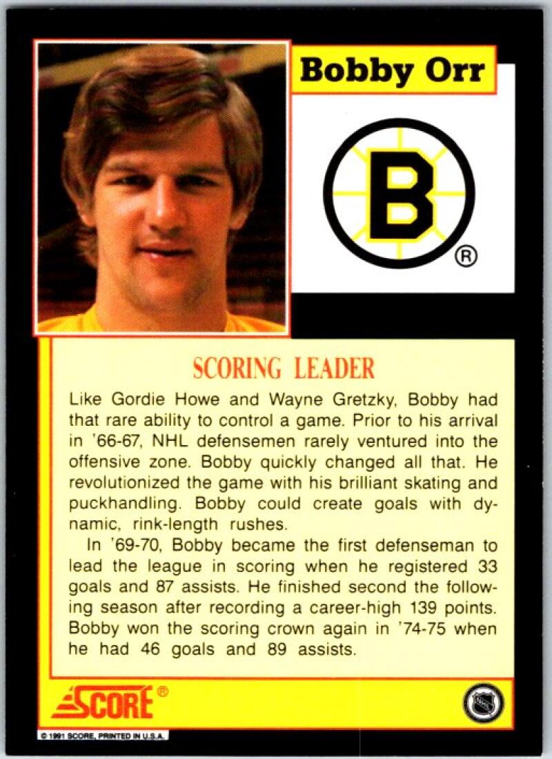 1991-92 Score Bobby Orr #NNO Bobby Orr Scoring Leader V50605