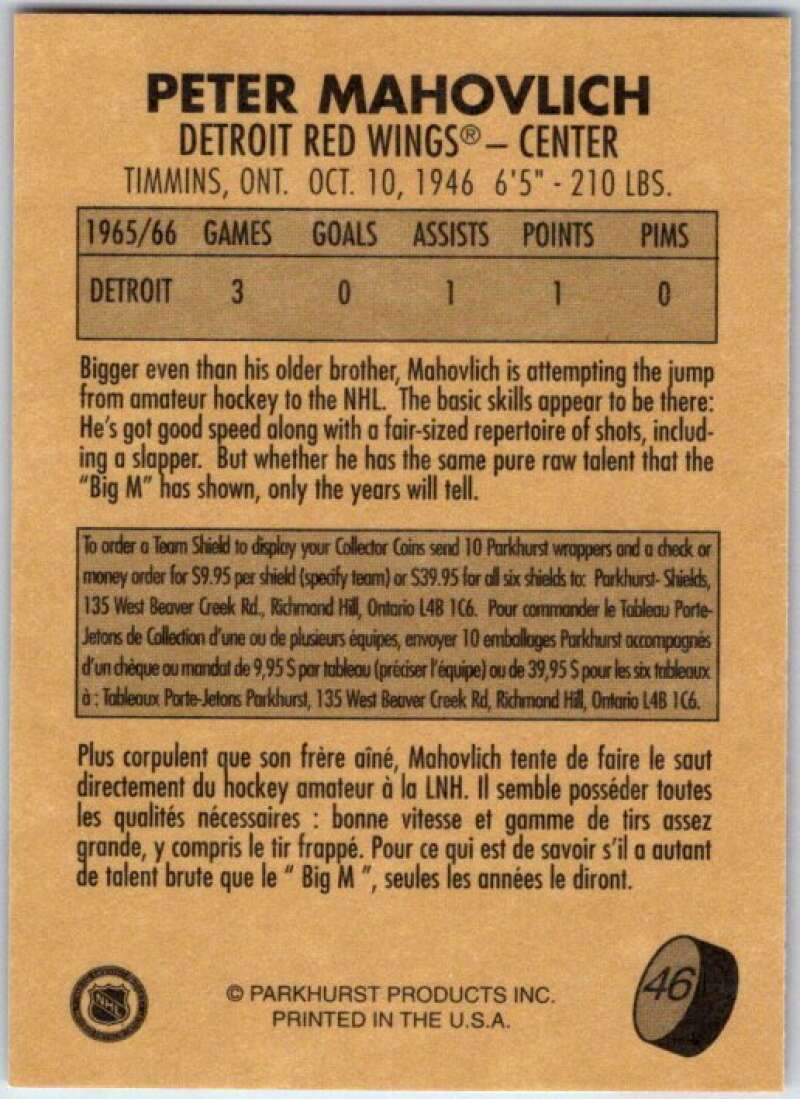1995-96 Parkhurst '66-67 #46 Peter Mahovlich  Detroit Red Wings  V50695