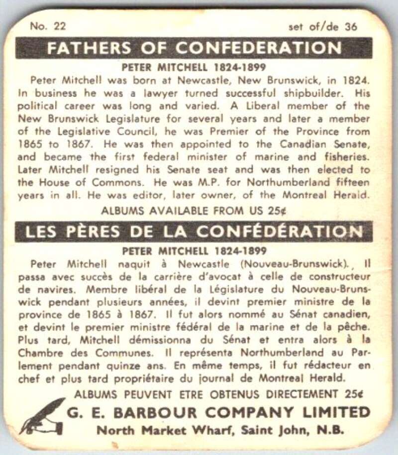 1967 Fathers of Confederation #22 Peter Mitchell  V50827