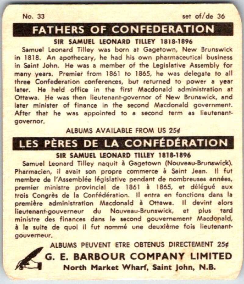 1967 Fathers of Confederation #33 Sir S. Leonard Tilley  V50843
