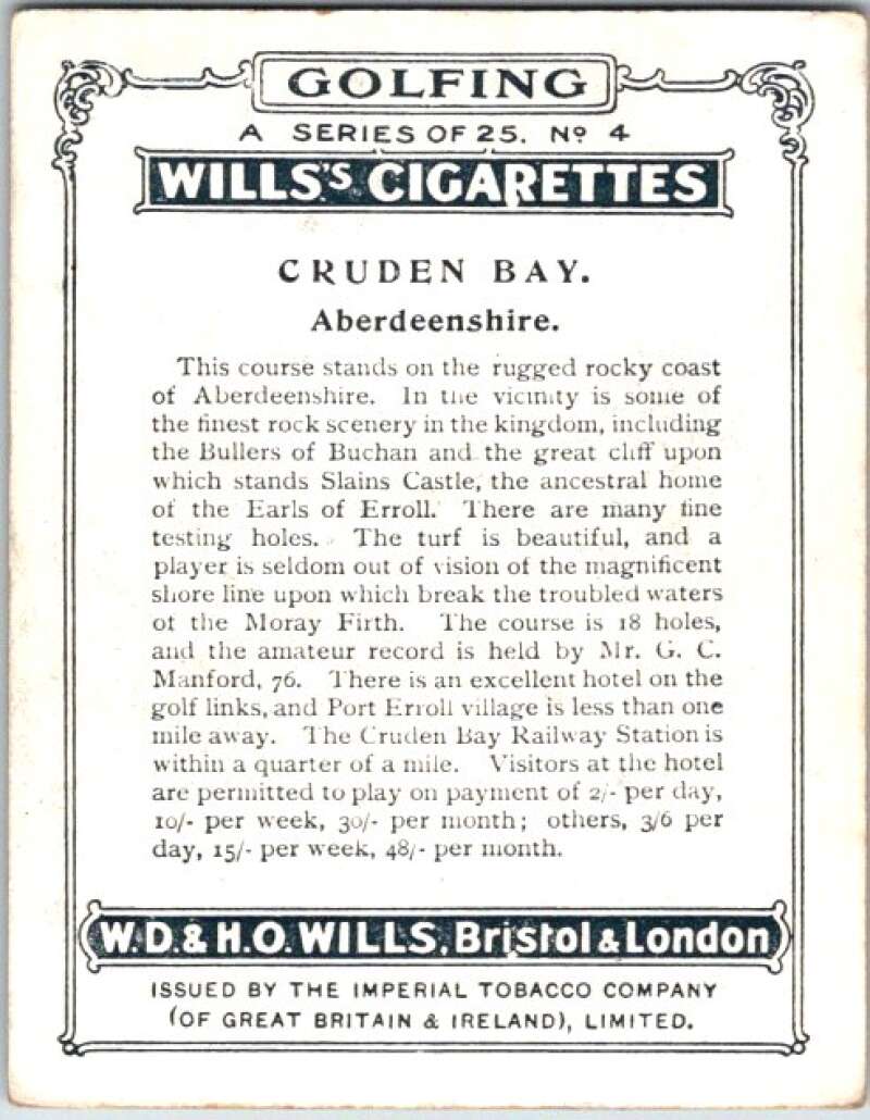 1924 W.D. & H.O. Will's Cigarettes Golf #4 Cruden Bay  V50967