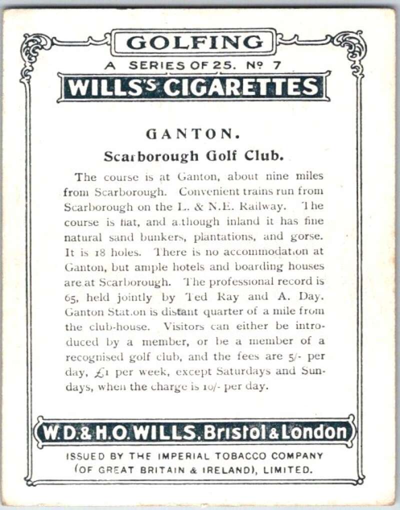 1924 W.D. & H.O. Will's Cigarettes Golf #7 Ganton  V50970