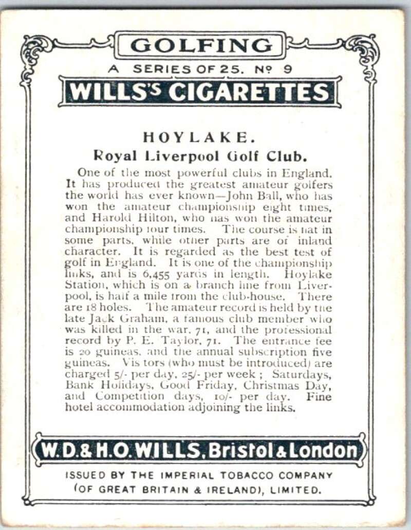 1924 W.D. & H.O. Will's Cigarettes Golf #9 Hoylake  V50972